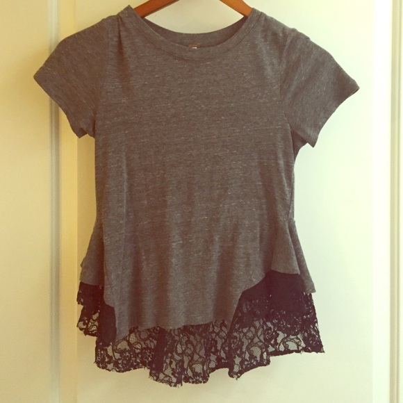 Free People Grey Lace TShirt