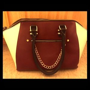 SOLD Maroon/Cream Large Satchel Purse