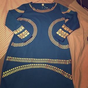 Turquoise Long sleeves fitted dress