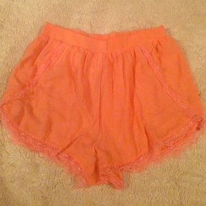 Lush lace trim coral neon shorts