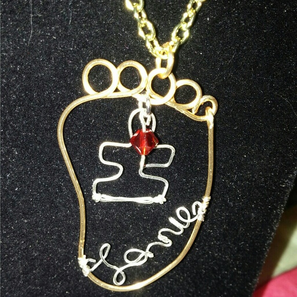 Handmade baby footprint birthstone necklace