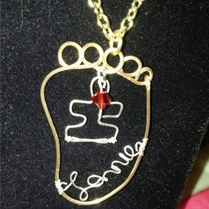 Handmade baby footprint birthstone necklace