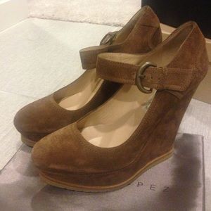 Pura Lopez Suede Wedge Mary Janes
