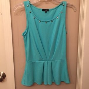 Aqua blue peplum top with studs
