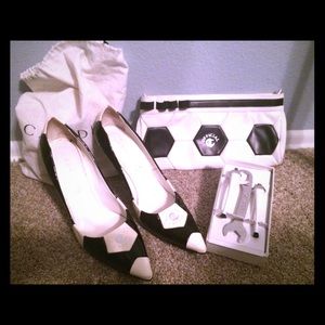 Casadei soccer style heels with matching clutch