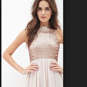 cream/gold (rose hues) sequin & chiffon dress NWT