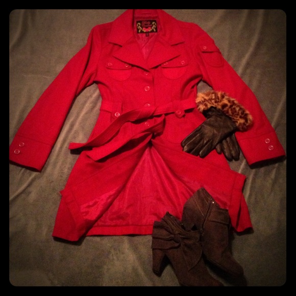 Red wool-blend coat.