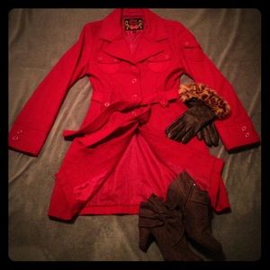Red wool-blend coat.