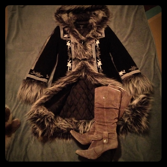 Faux-fur trimmed winter coat.