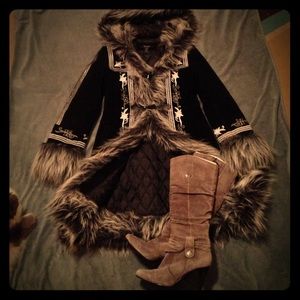 Faux-fur trimmed winter coat.