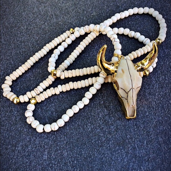 Cattle Skull Turquoise Necklace Boho Chic