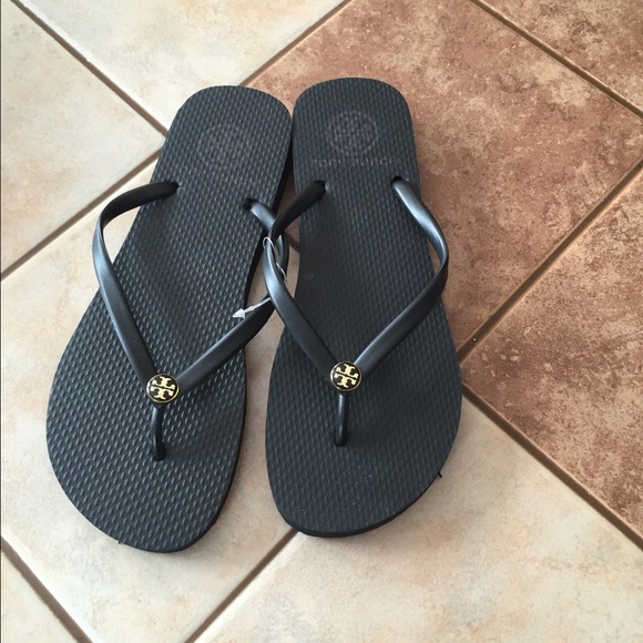 New Tory Burch Black Slim Flip Flops Sandals.Sz7