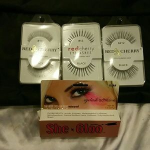 (3) Eyelashes and clear adhesive