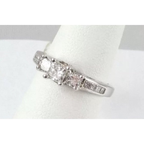 1 Ct 14K White Gold Three-Stone Princess Diamond
