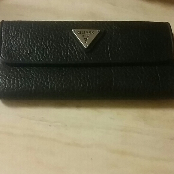 Guess Black Faux Leather Trifold Wallet