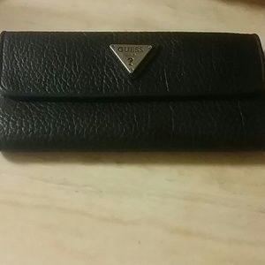 Guess Black Faux Leather Trifold Wallet