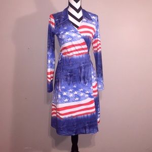 American flag/denim print wrap dress Size M