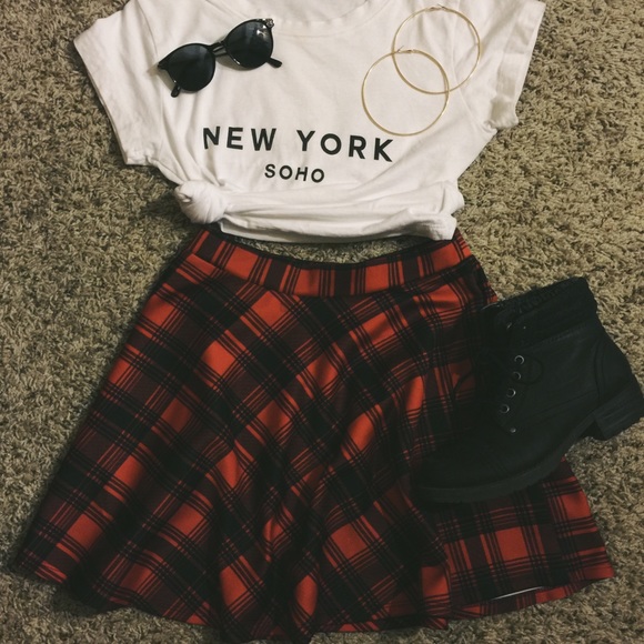Red plaid skirt
