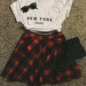 Red plaid skirt