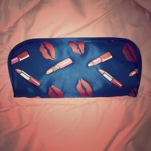 Makeup Bag- navy blue w/ lips and lipsticks print