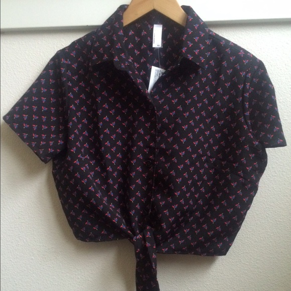 American Apparel Rayon Mid-length Tie-up Blouse S