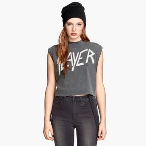 WOMENS SLAYER Band Tee Gray Crop Top