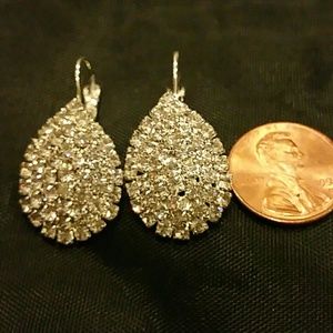 Silver plated rhinestone teardrop dangle earrings