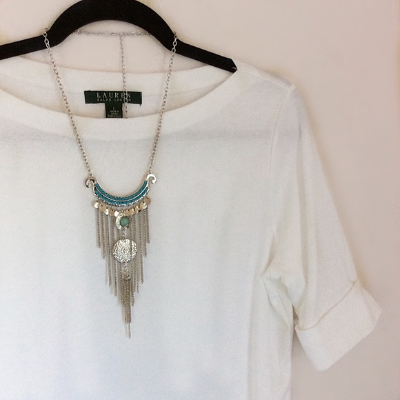 Statement Necklace NWOT ~ Silver Fringe Style - Picture 2 of 3