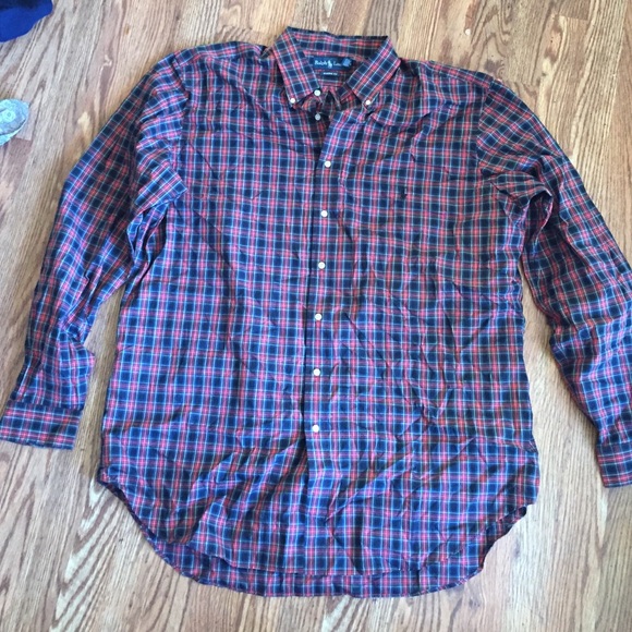 Plaid long sleeve polo button down - Picture 1 of 2