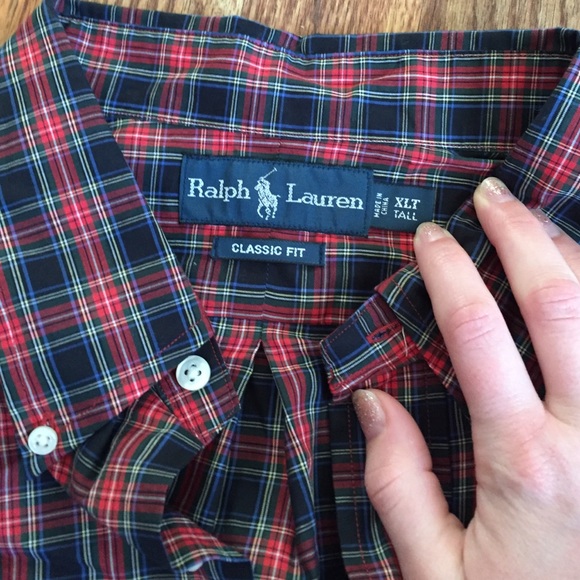 Plaid long sleeve polo button down - Picture 2 of 2