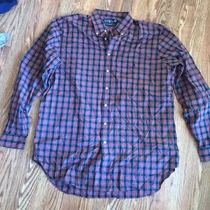 Plaid long sleeve polo button down