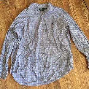 Purple blue and white plaid polo button down - xxl