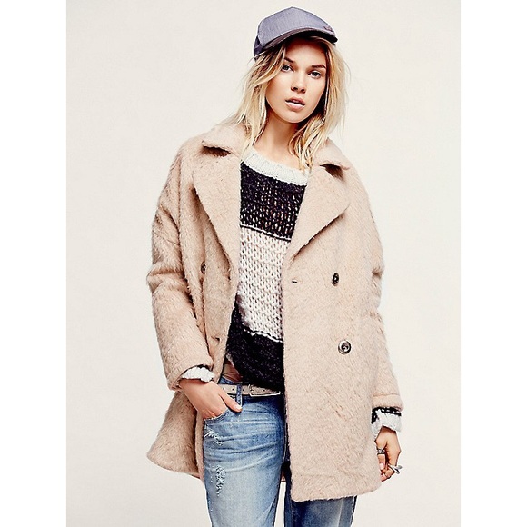 Free People Textured Cocoon Coat in Beige - Picture 2 of 4