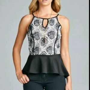 Black and White Rose Peplum