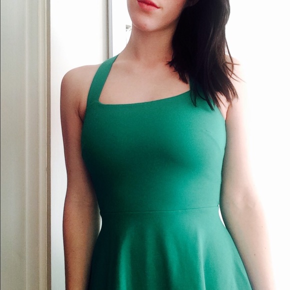 Bright green Zara fit and flare dress