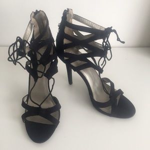 Mix No 6 Black Suede Strappy Lace Up Heels