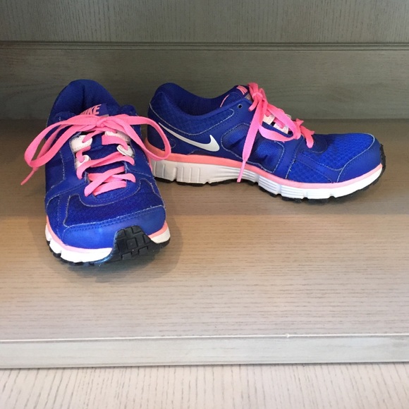 Blue and pink nike shoes