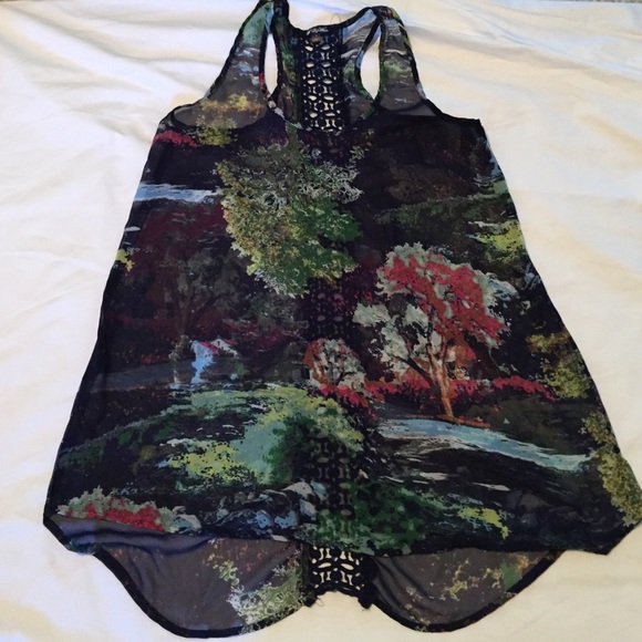 Lily White Sheer Lace Back Racer Back Long Tank