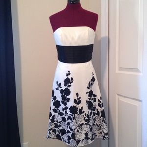 Black & Ivory Silk Strapless Dress