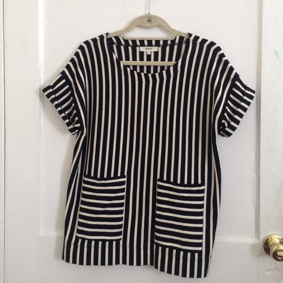 Madewell black and white striped short sleeve top
