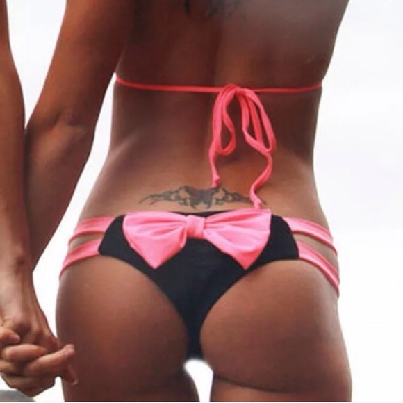 Pink/black bow brazilian bikini bottom