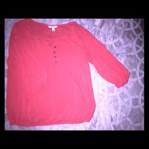 LG Orange blouse w/gold buttons and tie sleeves