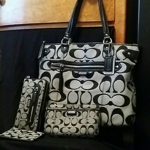 COACH POPPY SIGNATURE METALLIC LARGE TOTE