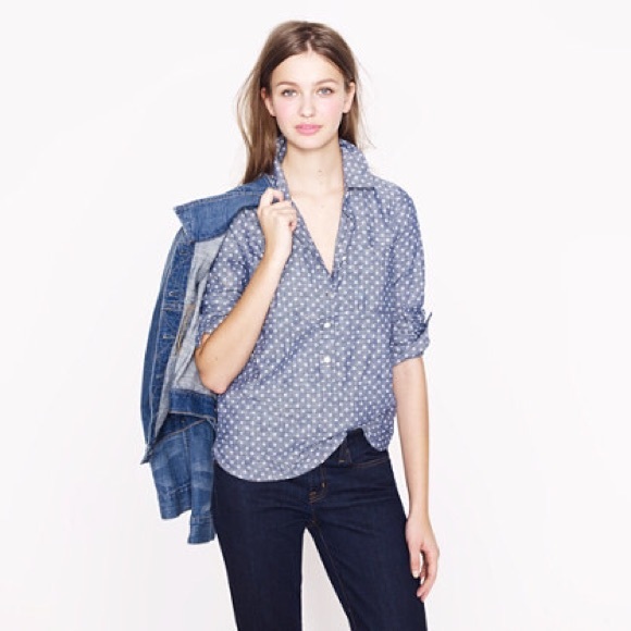 J. Crew Polka Dot Chambray Popover