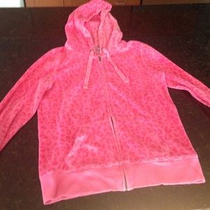Pink leopard print velvet like zip up