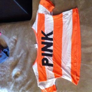 Pink Victoria Secret half shirt.