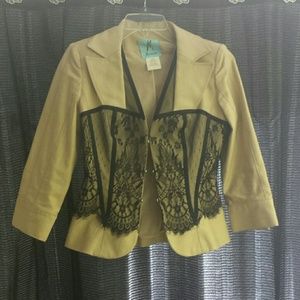 Marciano tan jacket with black lace details