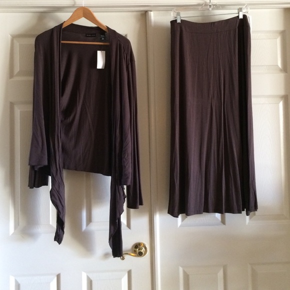 New York & Co brown cardigan & skirt