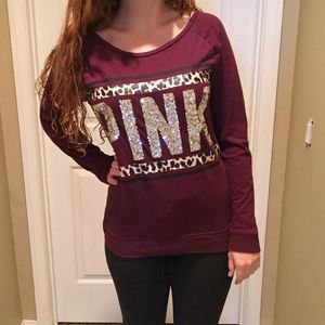 VS Pink Maroon Long Sleeve Top with Sequins