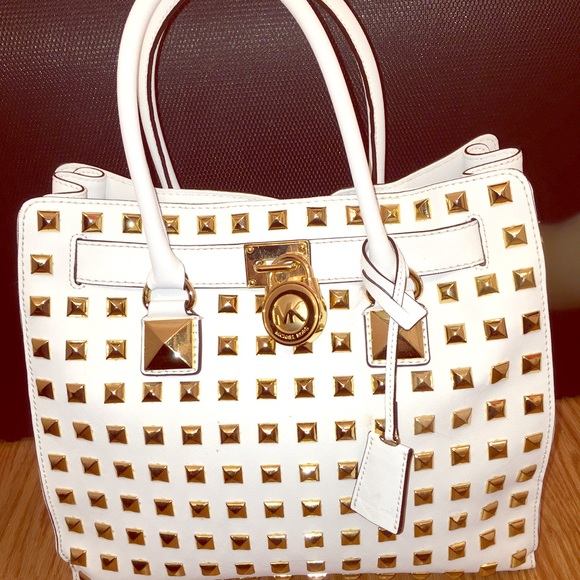 Michael Kors Large White Studded Hamilton Bag